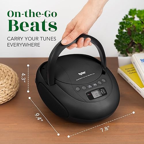Miniatura 7 de Tyler Reproductor de CD portátil Boombox con radio FM, Bluetooth y puerto USB Sonido estéreo claro Compatible con CD-RRW y MP3 CDs Entrada