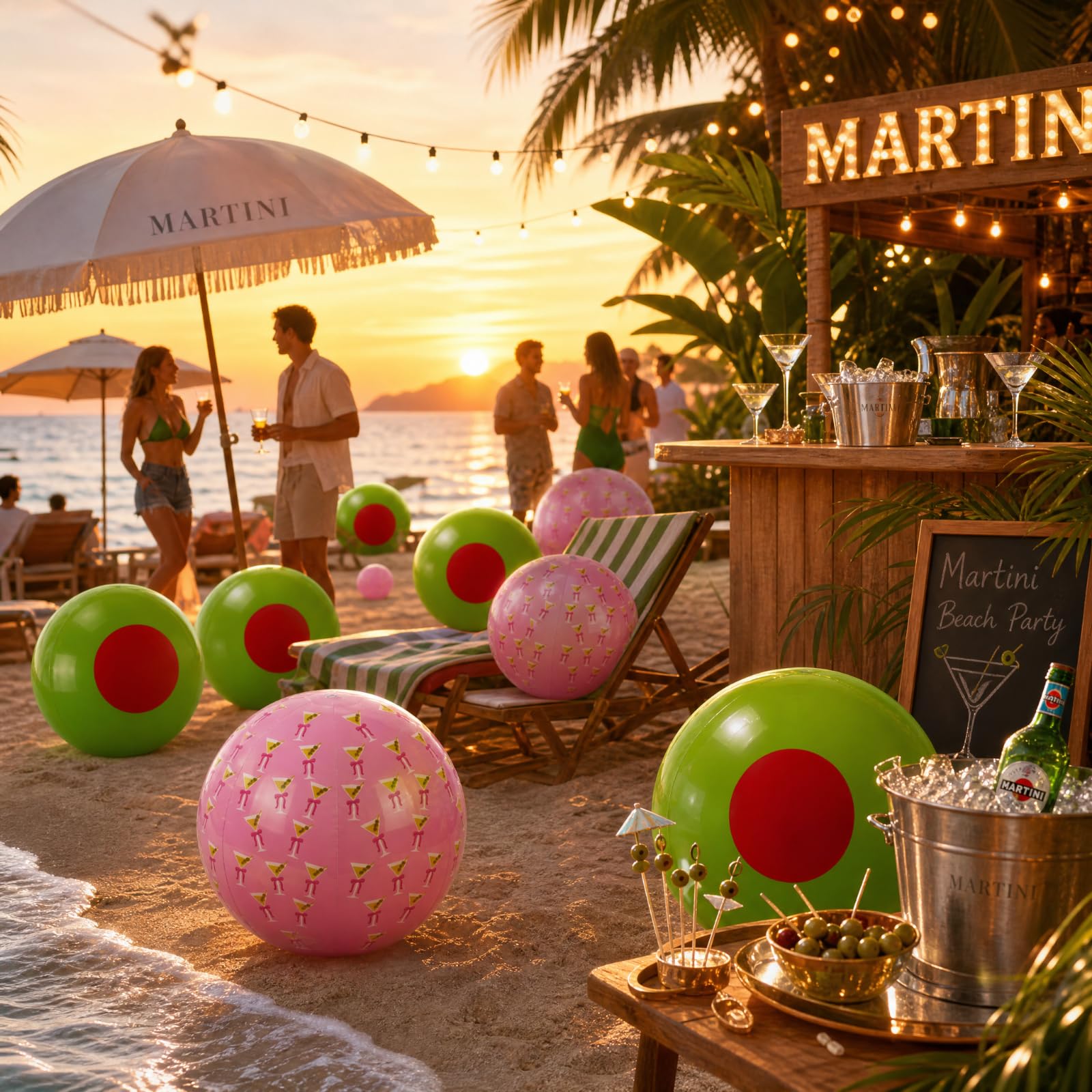 Confezione da 6 palline gonfiabili Martini da piscina, decorazione per feste