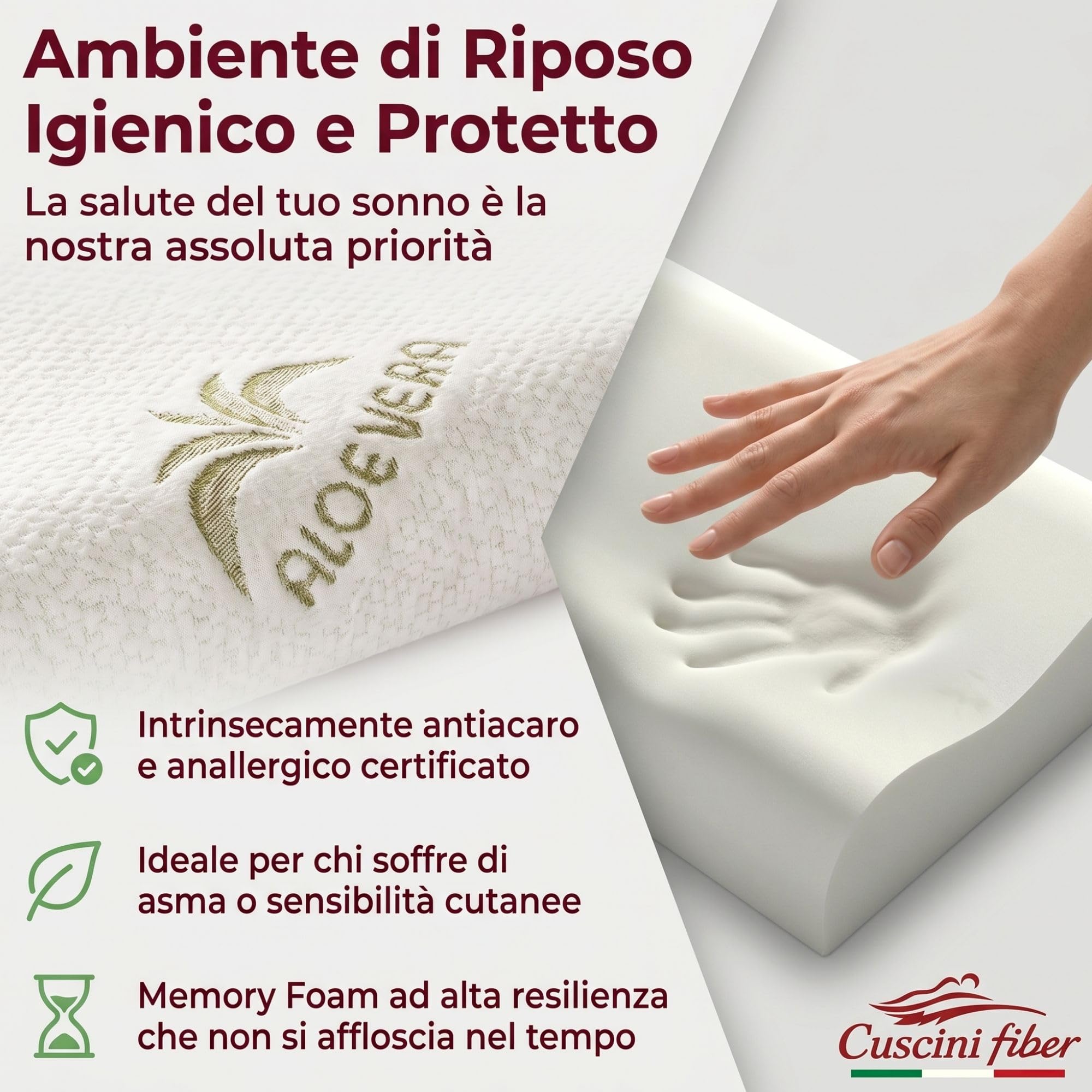 cuscini fiber - Cuscino Cervicale per Dormire in Memory Foam con Fodera Aloe, Cervicale Collo Rimedi con Tecnologia a Doppia Onda, Guanciale in Morbido Memory Foam per Supportare il Collo 40x67