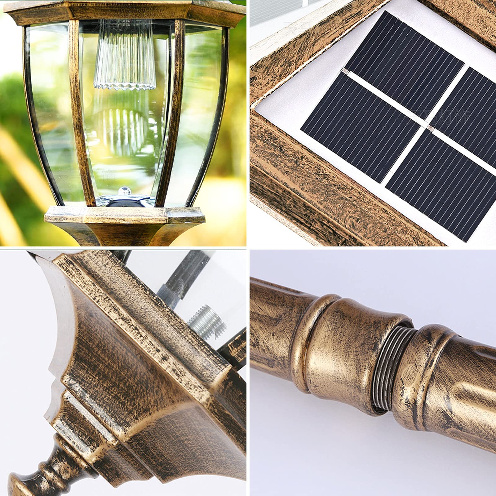 Eclairage Exterieur Etanche Lumière Solaire LED Extérieur QJUZO - Lampadaire Jardin Étanche IP65, Style Lanterne Classique Bronze Pour Allée, Portail Et Cour Lampe Pilier Solaire Bronze