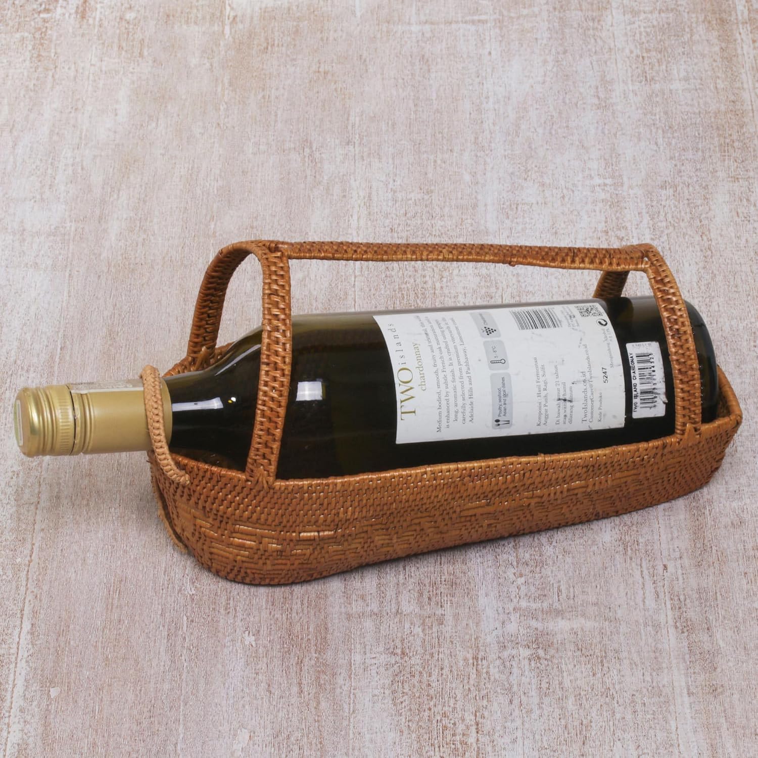 NOVICA Handmade Natural Companion Pandan Leaf Wine Bottle Holder