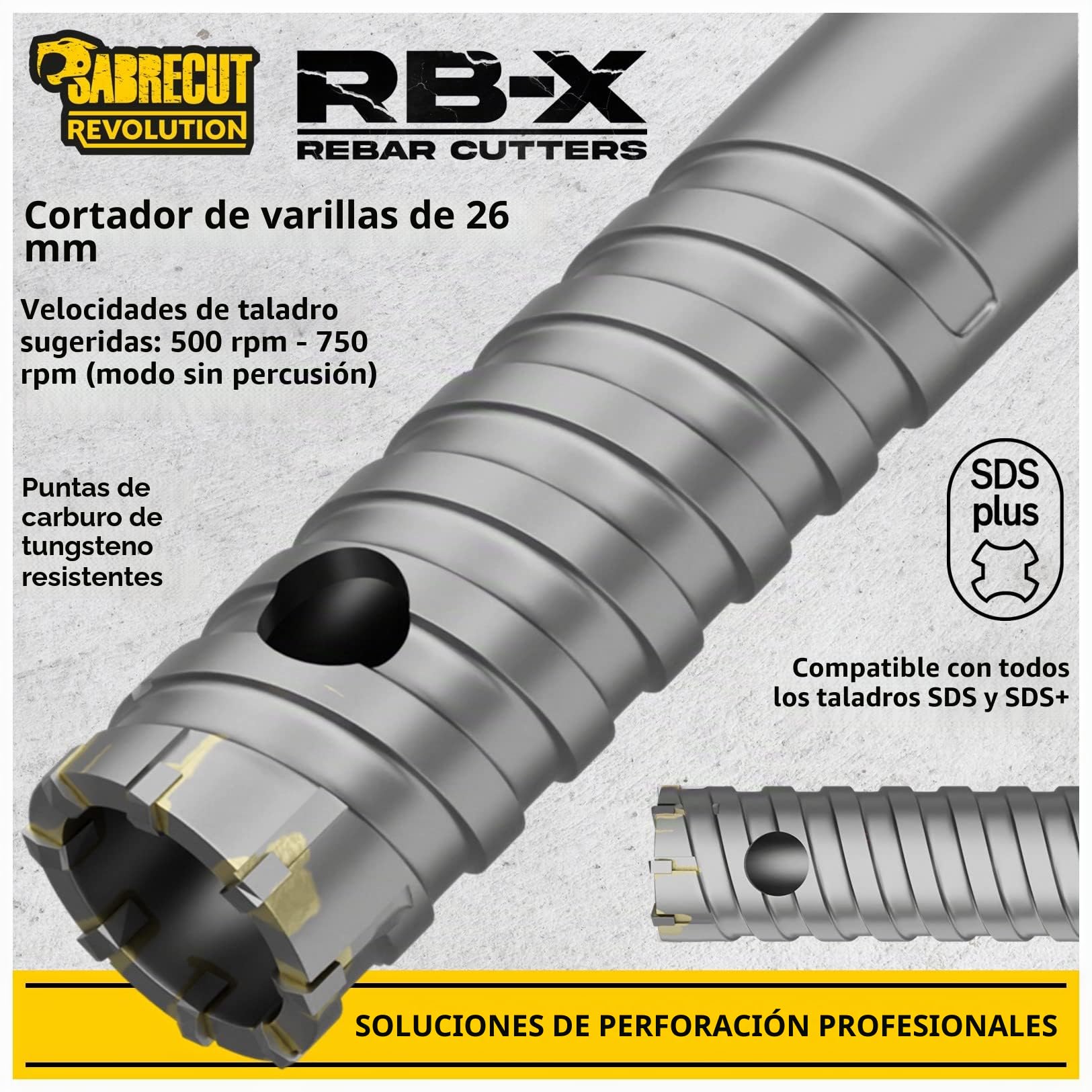 SabreCut 1pc SCRB26 26mm x 300mm Brocas Resistente | Puntas carburo de tungsteno y soldadura precisa cortan duraderamente varilla embebida