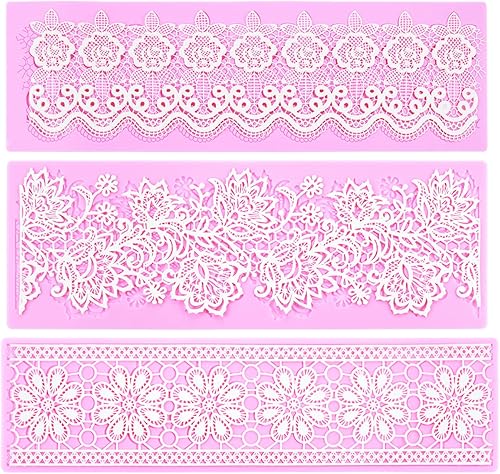 Moldes de fondant de encaje en relieve, estera de fondant de pastel de silicona, molde de encaje de impresión de rosas, tapete de encaje de flores
