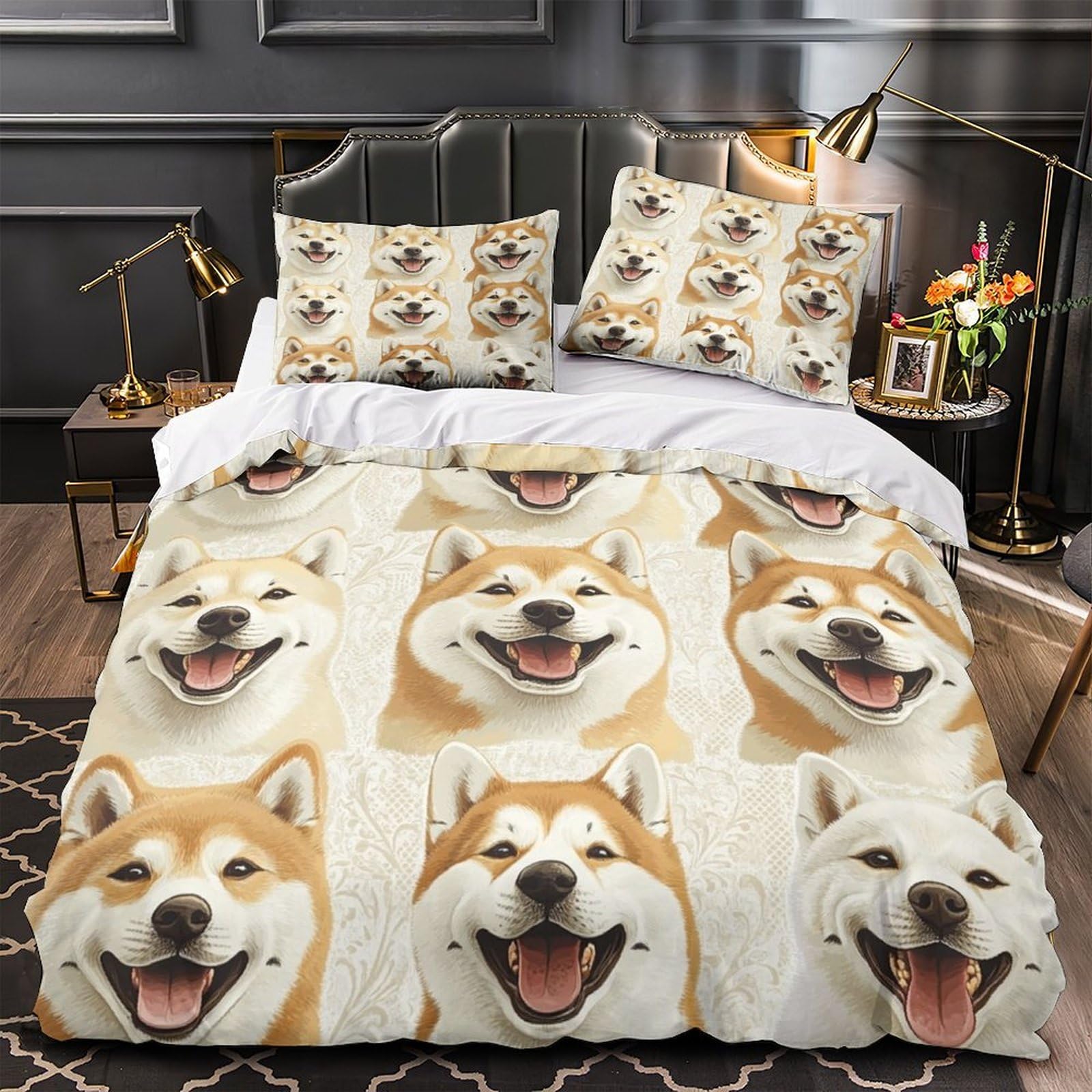 Parure de lit chien 3D avec housse de couette microfibre hypoallergique 220x240 et taies douces
