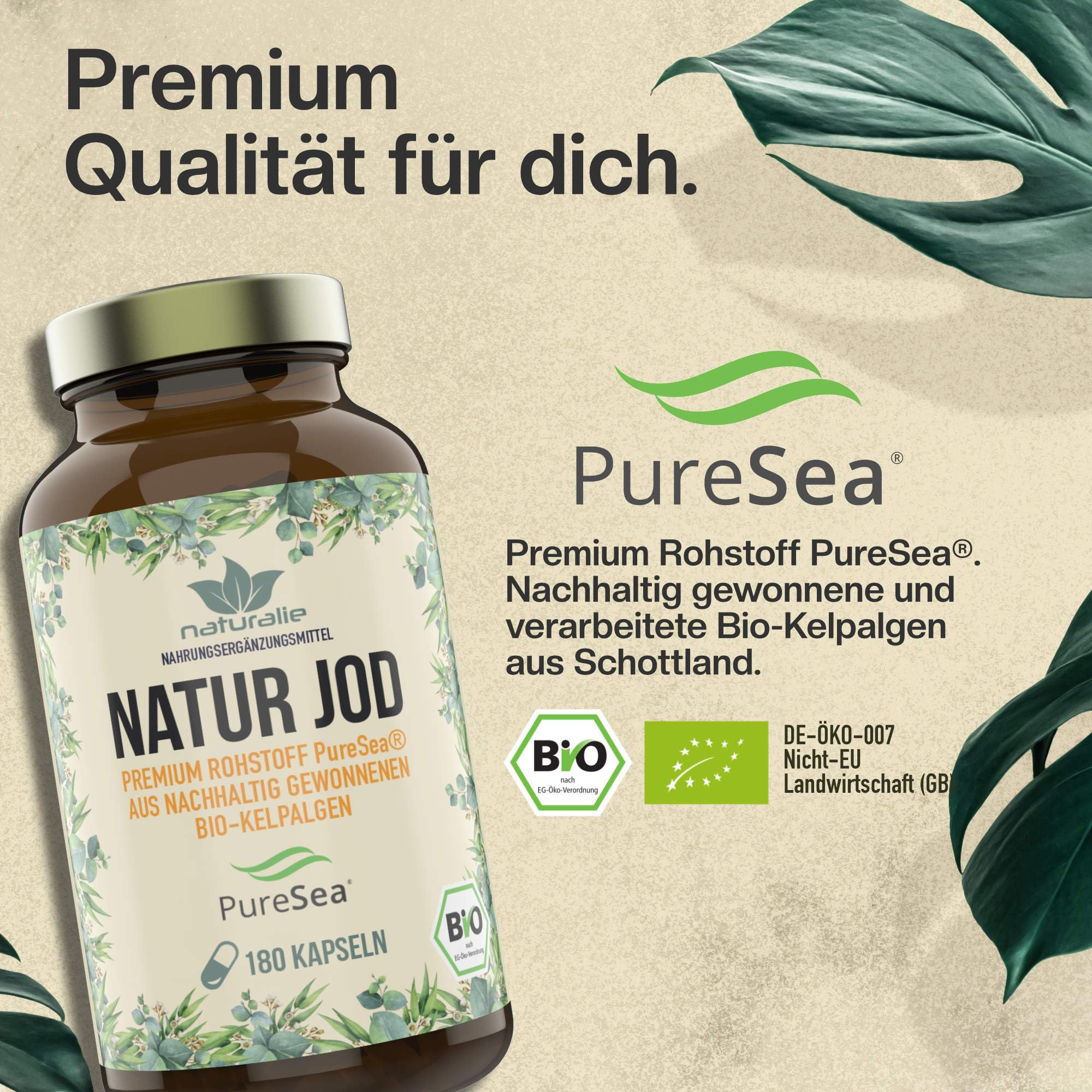 naturalie® - Natur Jod Kapseln | Bio-Kelpalgen aus Schottland | premium Rohstoff PureSea® | 200 µg reines Jod pro Kapsel | 180 Kapseln | ohne unnötige Zusätze