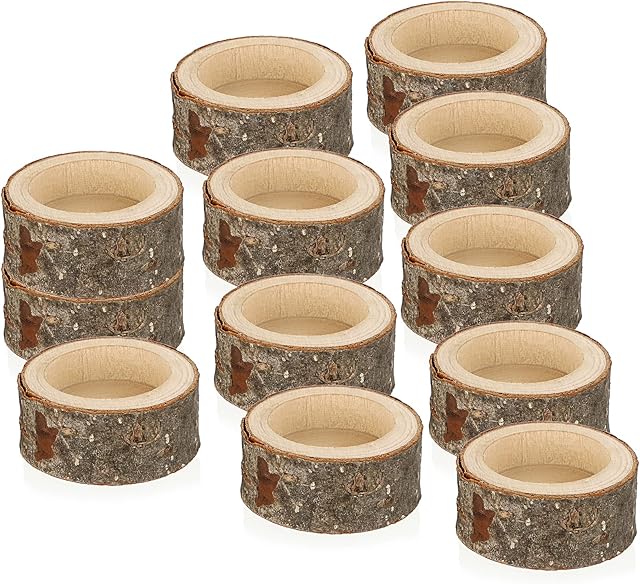 BSTKEY Set of 12 Wooden Tea Light Candle Holders, Decorative Votive Candle Holders Tealight Stand, Wood Centerpieces for Table Wedding Party Home Decor, 2.5cm Tall