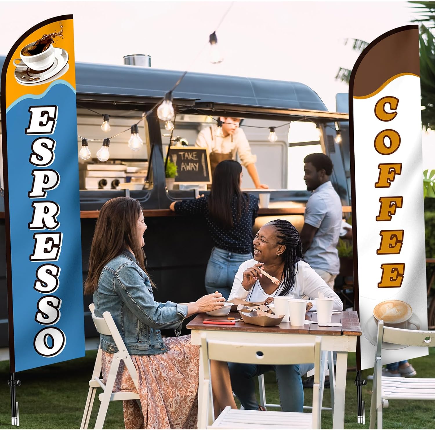 Remagr 2 Pack Coffee Espresso Feather Flags Cafe Feather Swooper Banner 2.5 x 12 ft Tall Heavy Duty Coffee Espresso Shop Advertising Market Sign Weatherproof Outdoor Business Flag Only(Classic)