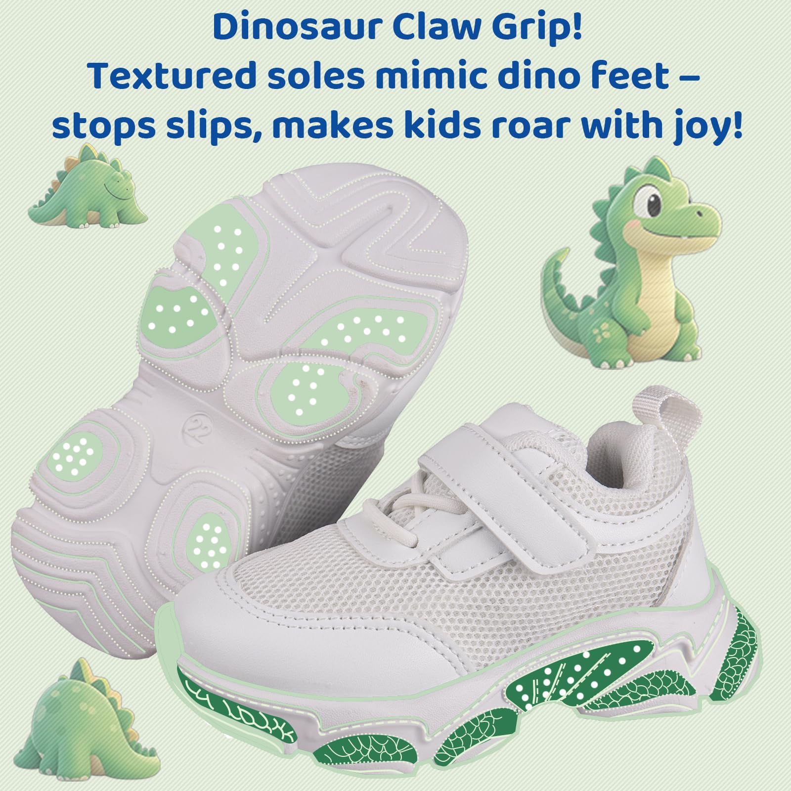 Toddler Girl Boy Walking Shoes Sneakers Size 6 White Summer Cheer Tennis Slip On Shoes 18-24 Months Wide Barefoot Dinosaur Design Soft Rubber Sole Outdoor Running Casual Breathable