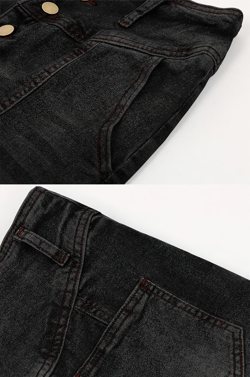 ebossy Damen-Jeansrock mit hoher Taille, Used-Look, A-Linie, Swing, Maxi, lang, Jeansröcke