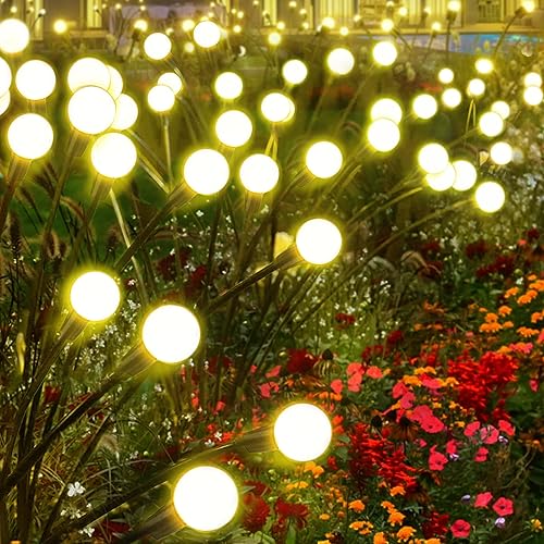 SunKite Luces solares de jardín, paquete de 4 luces solares de luciérnaga de 10 luces LED que se balancean por el viento al aire libre, luces