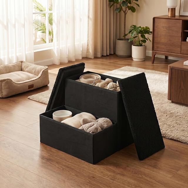 Foto 5 de 8 de Relaxdays Escalera para Perros, 2 peldaños, almacenaje, 32x40x35 cm, Negra