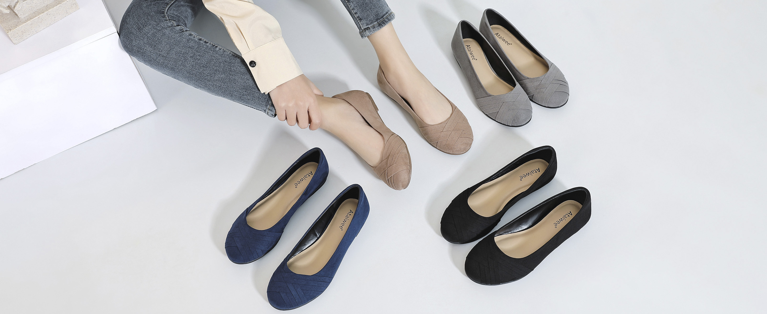 Women's Wide Width Flat Shoes - Round Toe Ballet Casual Simple Suede Slip On Shoes