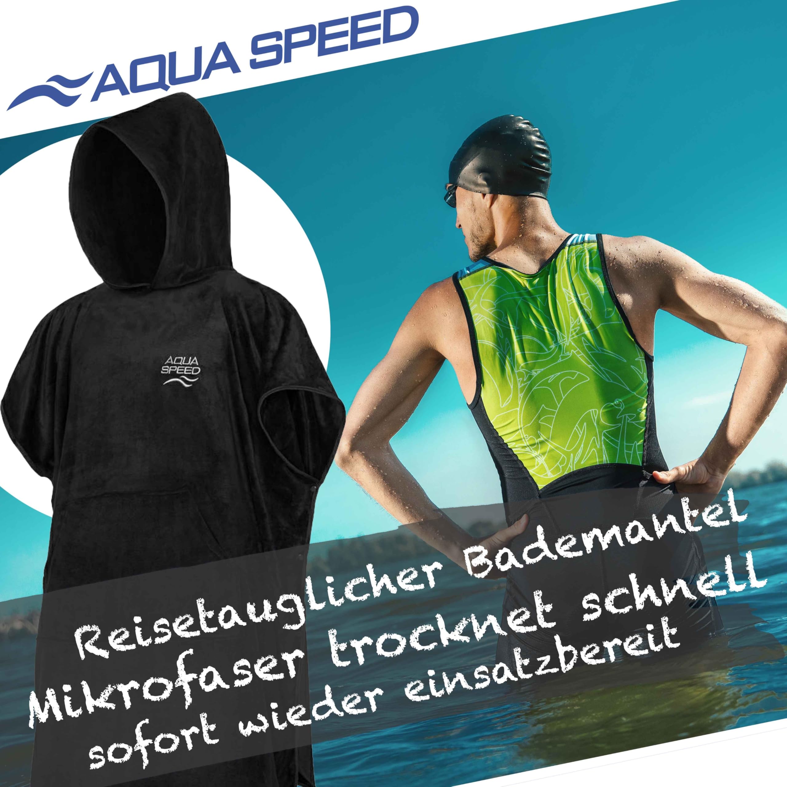 Aqua Speed Mikrofaser Poncho Handtuch mit Kapuze - Vielseitig, Schnelltrocknend & Komfortabel für Strand und Sport
