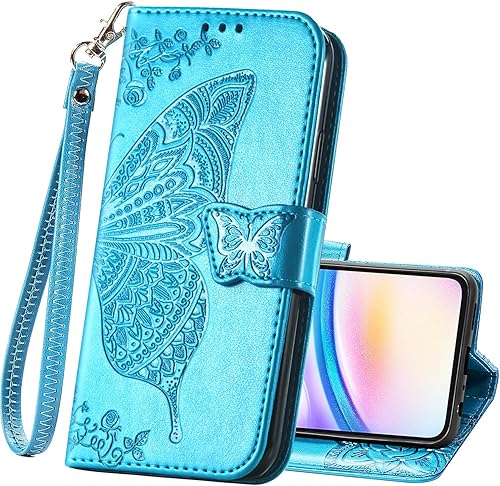 HAOTP Funda para teléfono Samsung Galaxy A05, cartera con tapa para mujer, tarjetero con tapa para Samsung Galaxy A05, diseño de flor de mariposa,