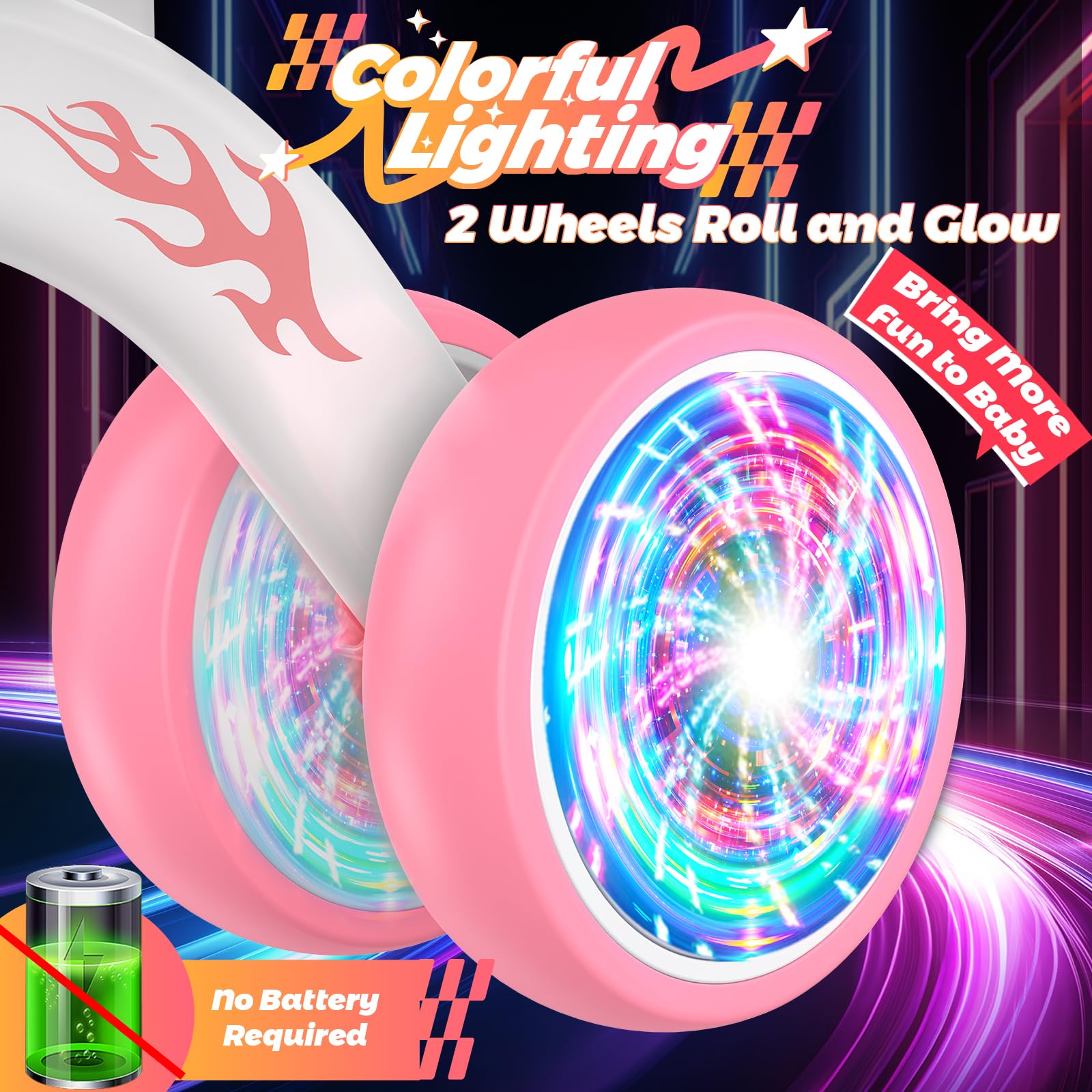 Juguetes de bicicleta de equilibrio para bebés de 1 a 2 años, bicicleta de bebé con iluminación colorida, regalos de Navidad de primer cumpleaños para niñas de 1 a 2 años, 4 ruedas silenciosas, sin 2