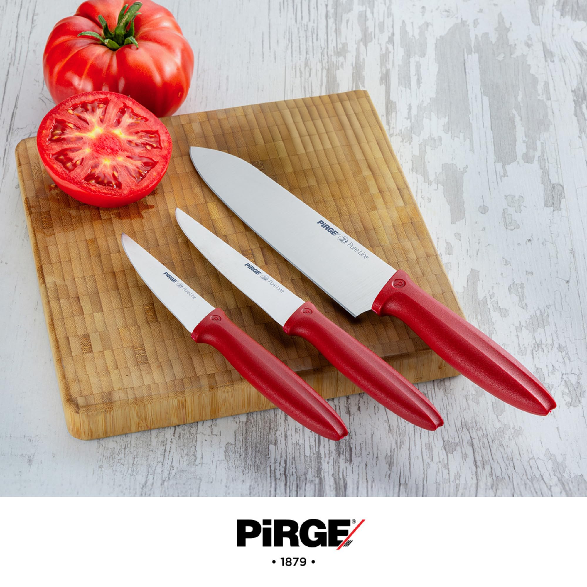 Pirge Set di coltelli da cucina Pure Line con ceppo, 6 pezzi in acciaio inossidabile - Set di coltelli con ceppo in legno di carpino - Acciaio inossidabile tedesco ad alto tenore di carbonio 54 HRC