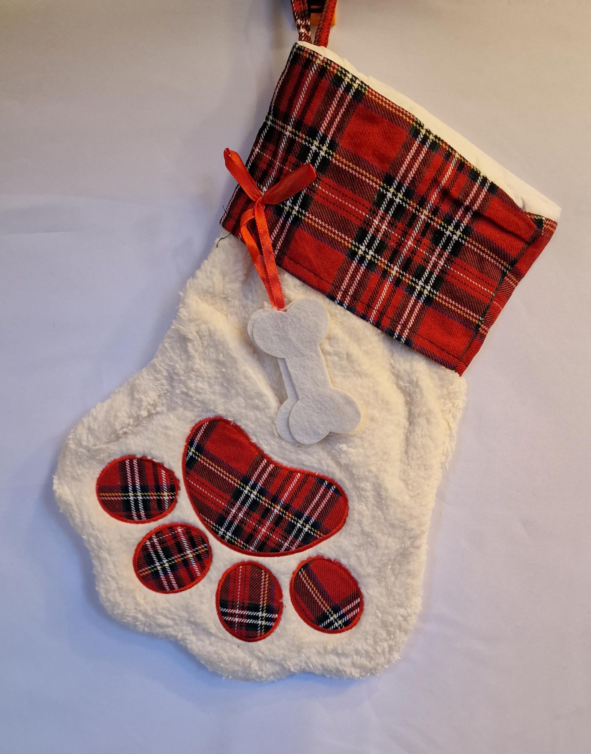 Red Tartan Christmas Stocking for Dogs with Bone Cut Out, 30 cm