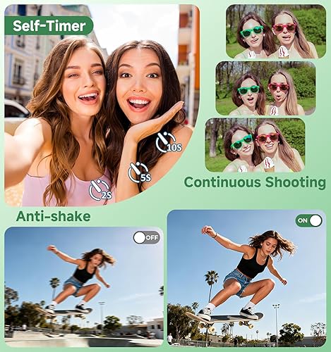 Miniatura 5 de Cámara digital, cámara de doble pantalla de 183.7 ft y 2.7 K, cámaras digitales con tarjeta de 32 GB, zoom de 18X, 20 filtros (verde profundo)