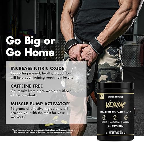 Miniatura 8 de Anabolic Warfare Veiniac - Suplemento activador de bomba muscular sin estimulantes antes del entrenamiento con L-citrulina, betaína anhidra y AGMass