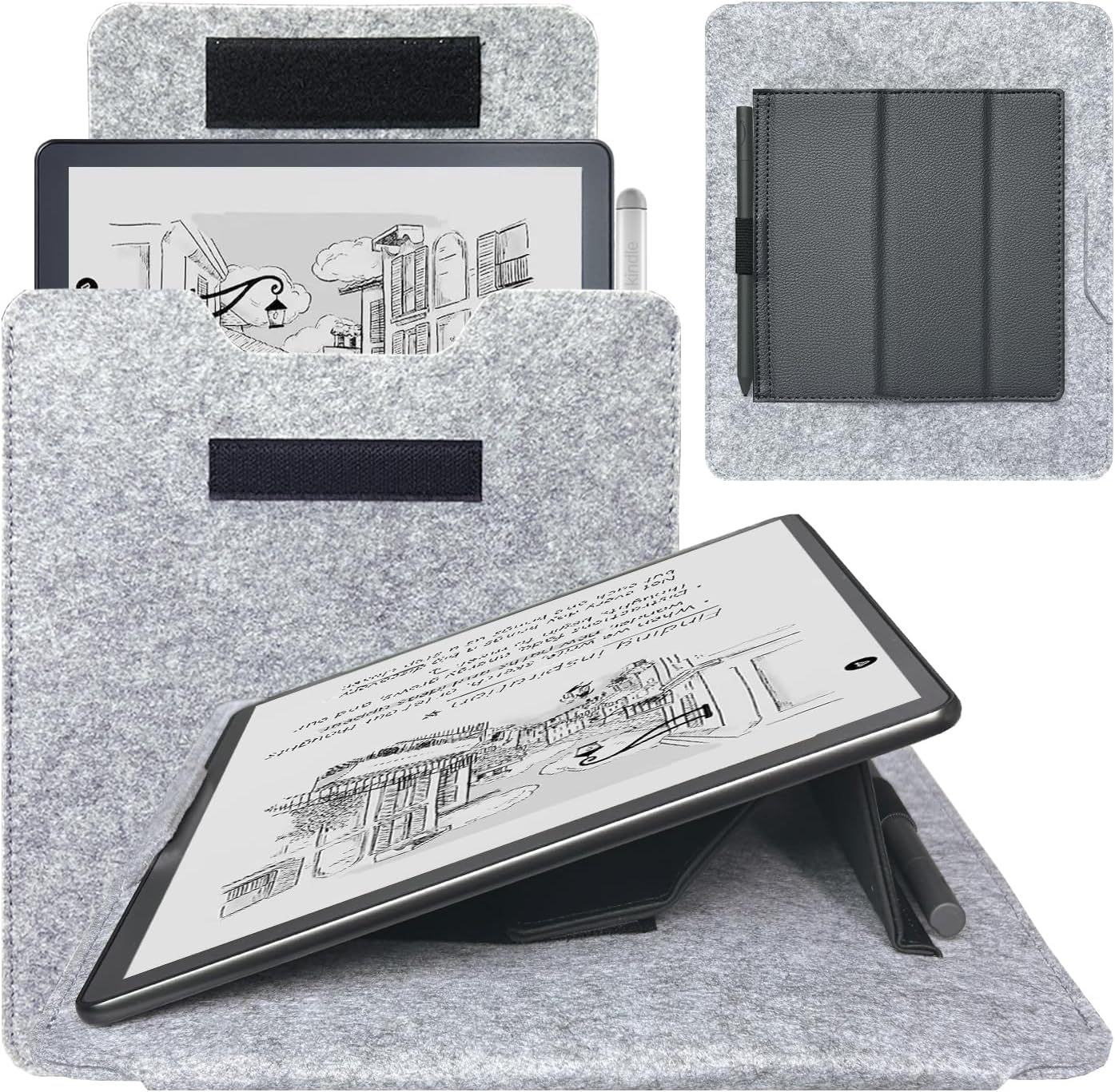DMluna Tablet Sleeve Bag for Kindle Scribe/Scribe Colorsoft 11" 2025 Release, Protective Case Cover with Adjustable Stand Function & Pen Holder, Scratch Resistant, Organization, Grey+Black