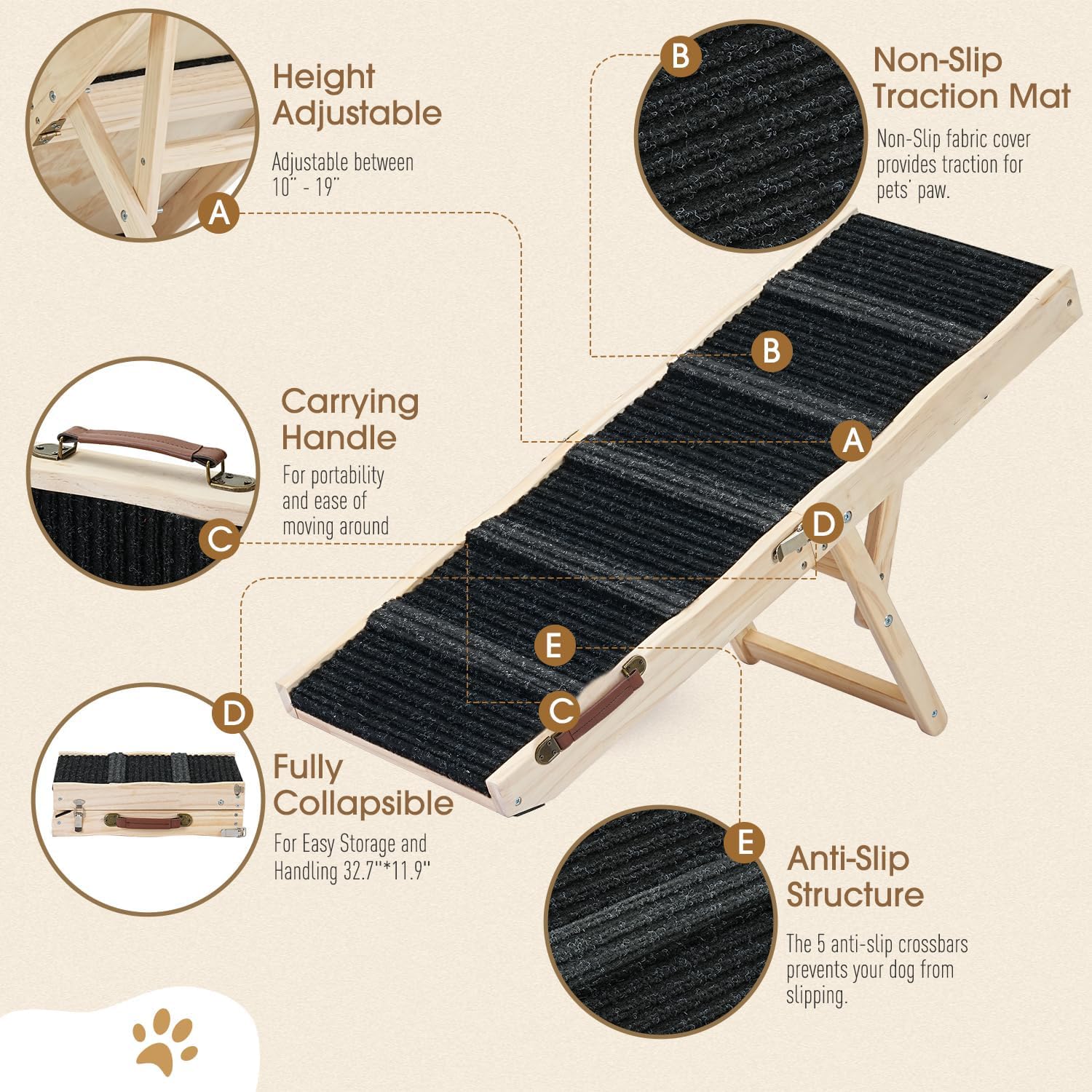 Rampe pour Chien en Bois, Rampes d'accès Voiture pour Chiens, TOOSOAR Pliable Rampe pour Chien Voiture