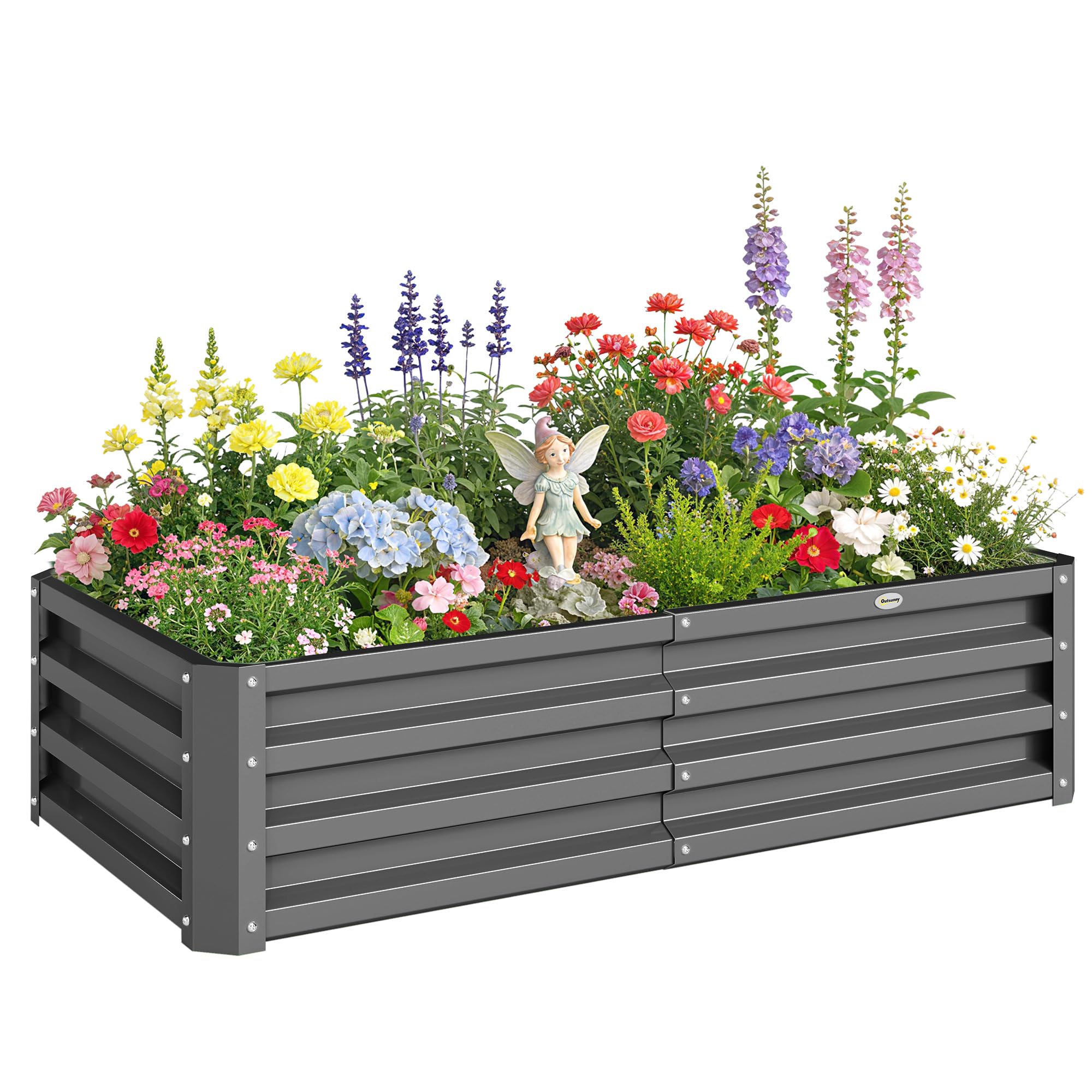 Outsunny 216L Raised Garden Bed, Galvanised Planter Box Outdoor with Open Bottom, Metal Raised Garden Bed Kit for Vegetables, Flowers and Herbs, 120 x 60 x 30.5cm, Light Grey — image 1