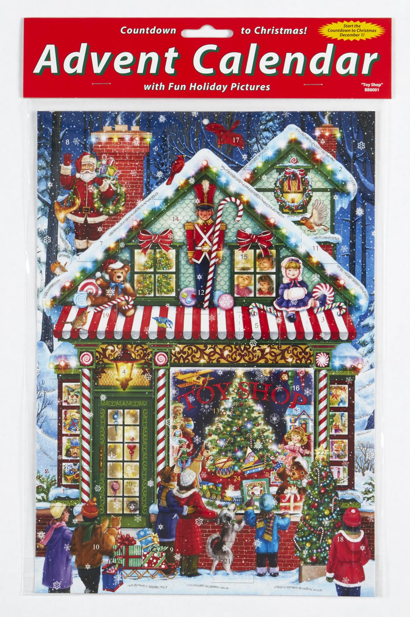 Calendario De Adviento De Navidad Con Purpurina - Cuenta Regresiva 24 Días Con Poema 'Twas The Night Before Christmas'