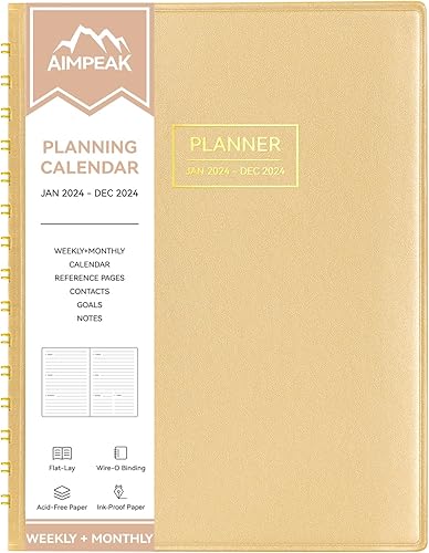 Agenda 2024, agenda diaria, semanal y mensual encuadernada en espiral, enero de 2024 a diciembre de 2024, agenda AIMPEAK 2024 para mujer,