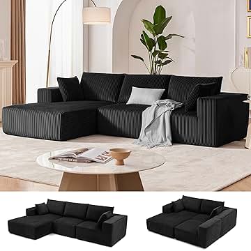 108” Modular Sectional Sofa, Cloud Sectional Couch with Deep Seat, Modern Modular L-Shape Sofa Couch with Chaise,Upholstered Couches for Living Room Bedroom (Black, Left Facing Chaise)