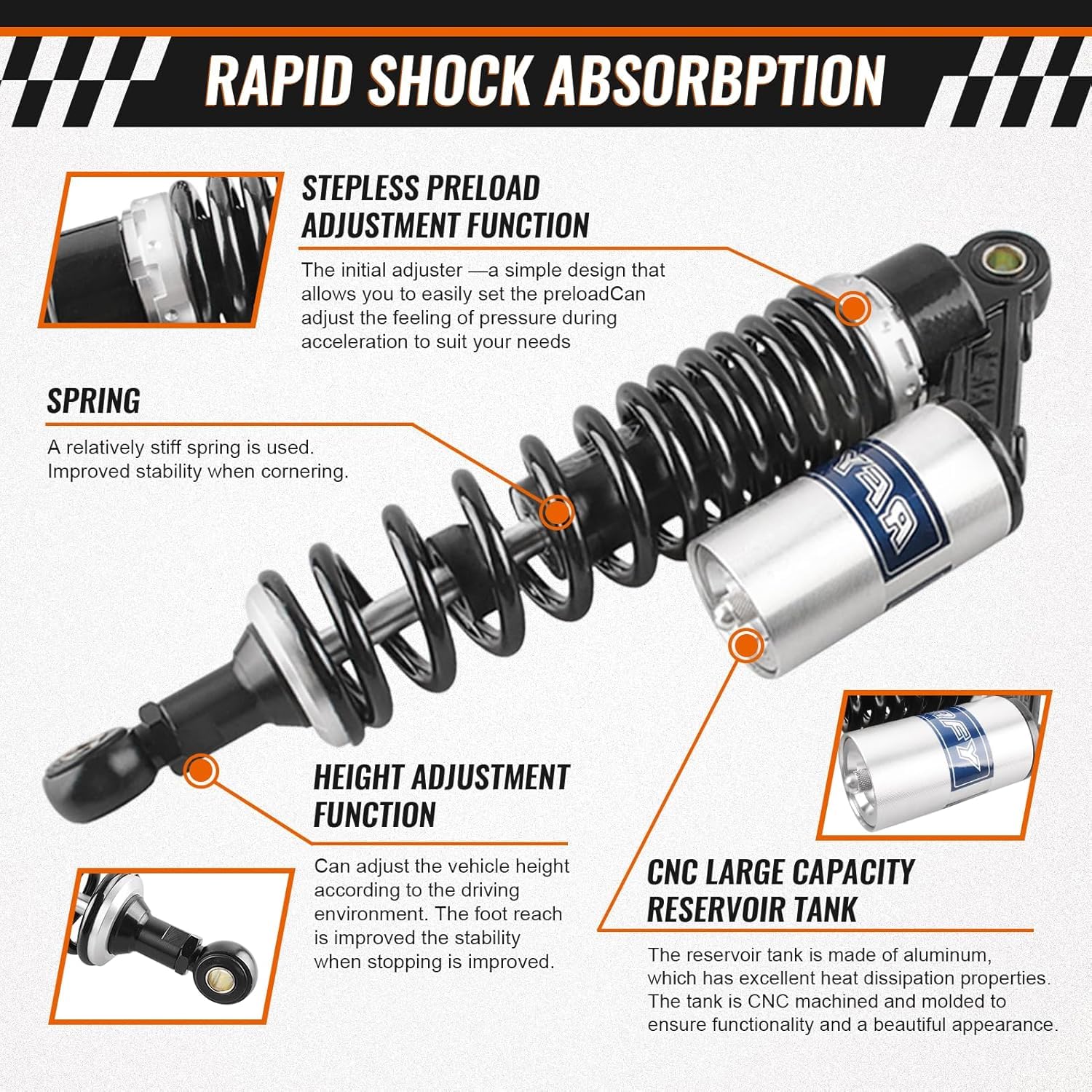 320mm 12.5 pollice 7mm Molla Universale Moto Ammortizzatori Posteriore Sospensione ATV Quad Scooter Dirt Bike Per CBR600 CBR400 CB500 YZF XC EXC XCF Nero Argento