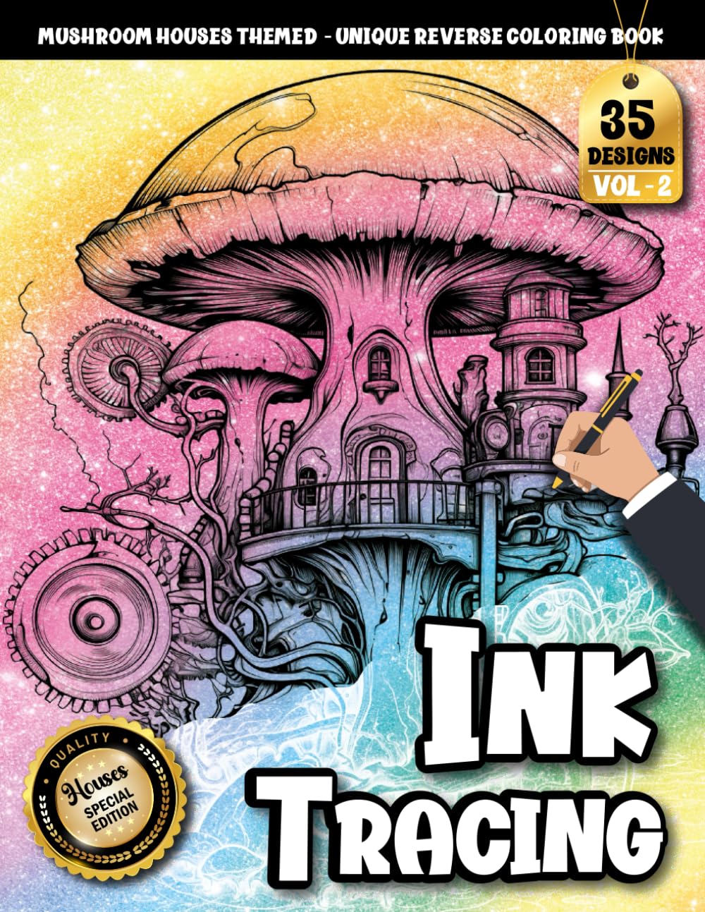 Ink Tracing Book For Adults: A Steampunk Fantasy Tracing and reverse Coloring Book for Adults with Mushroom Houses and Calming Line Art (Steampunk Mushroom Houses Tracing Series)