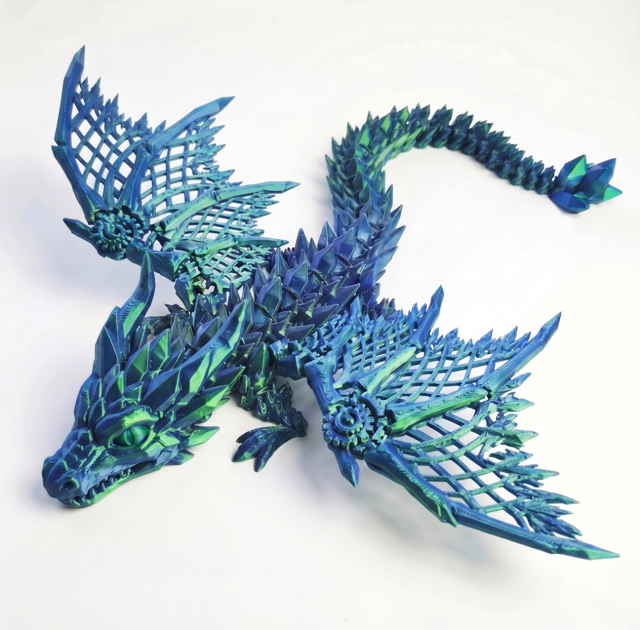 3D Printed Dragon with Wings Fully Articulated Crystal Dragon Toy Posable 3D Printed Animals Action Figure Fantasy Desk Pet and 3D Printed Fidgets for Office and Home Decor (Green,M)