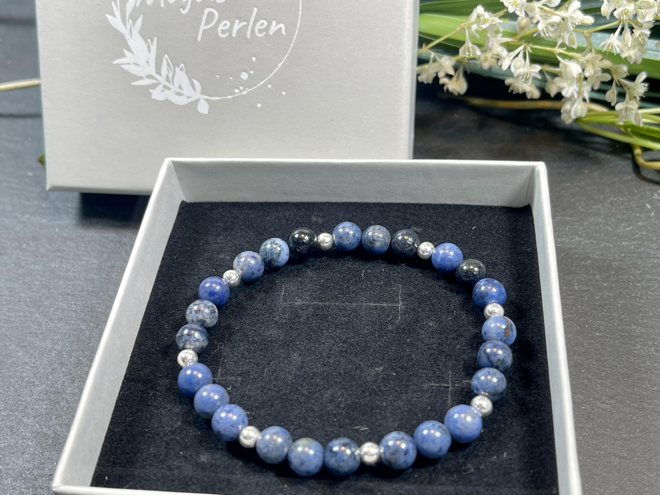 Dumortierit Armband Perlen echt 6mm mit Edelstahlperlen 4mm Silber Gold Roségold oder Ionisiert - Handmade Perlenarmband Mut Geduld Zuversicht - Spiritueller Schmuck Unisex