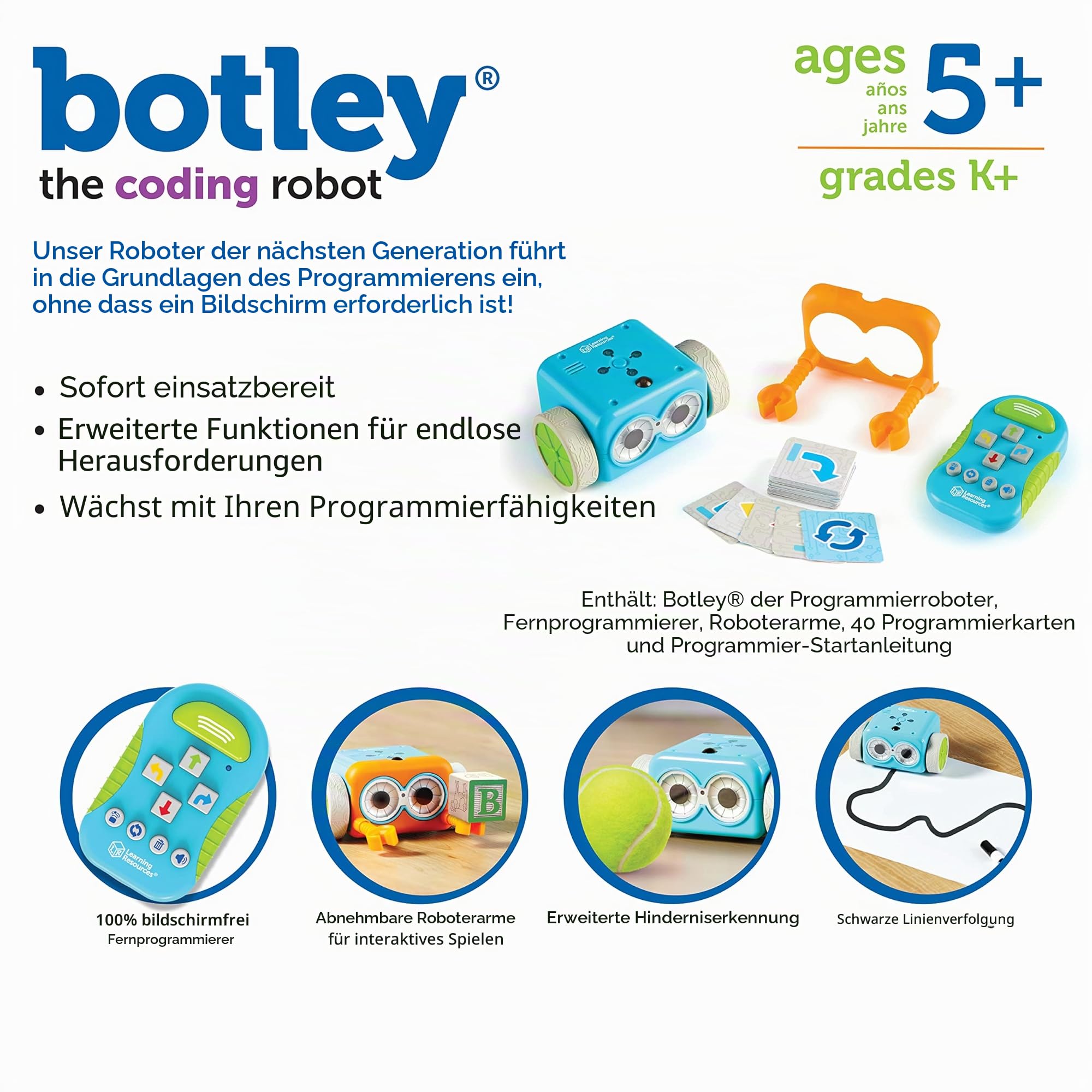 Learning Resources Botley, der programmierbare Roboter, ab 5 Jahren, Coding Spielzeug für Kinder, ohne Bildschirm, spielerisches Lernen von Programmierlogik und Mint-Fähigkeiten