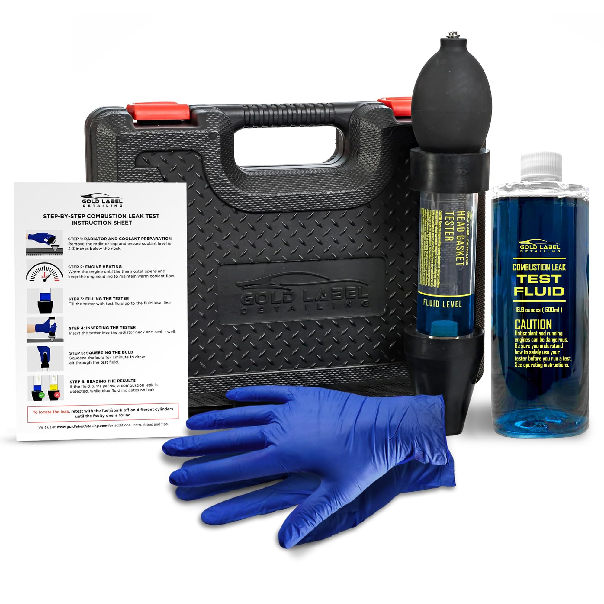 Combustion Leak Detector Kit - 100+ Tests Automotive Engine Block and Head Gasket Tester, Ideal for Detecting Blown Gaskets (Tester with 16.9oz Fluid)