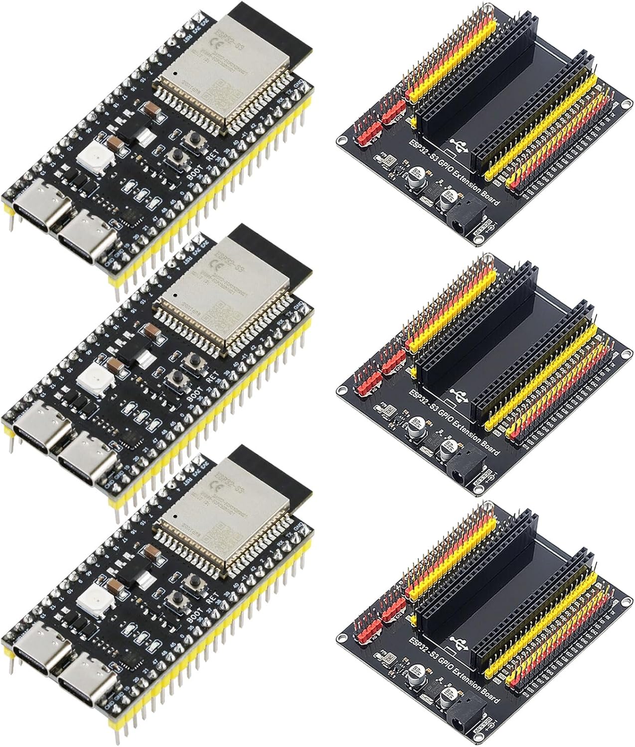 3PCS ESP32-S3 Development Board with Expansion Board, Dual-Core N16R8 2.4GHz WiFi & Bluetooth 5 Module, with 44Pin Breakout Board, ESP32 S3 Devkit for Arduino
