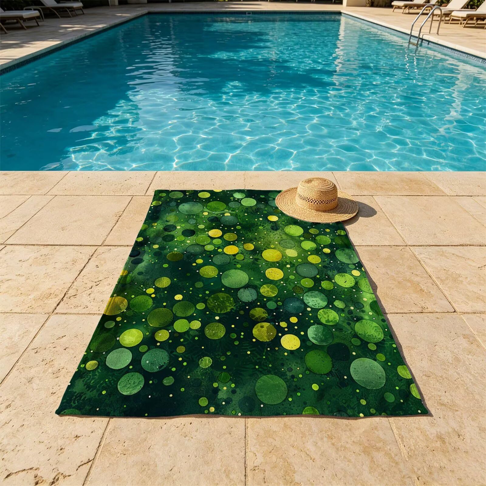 Toalla Playa Grande 160 x 220 Vacaciones Accesorios Viaje, Toalla Playa Verde Suave Cómodo Secado Rápido, Redondo Toallas Baño Grandes 220x160cm para Yoga Fitness Natación Sauna Baño Regalo XTLS-1792