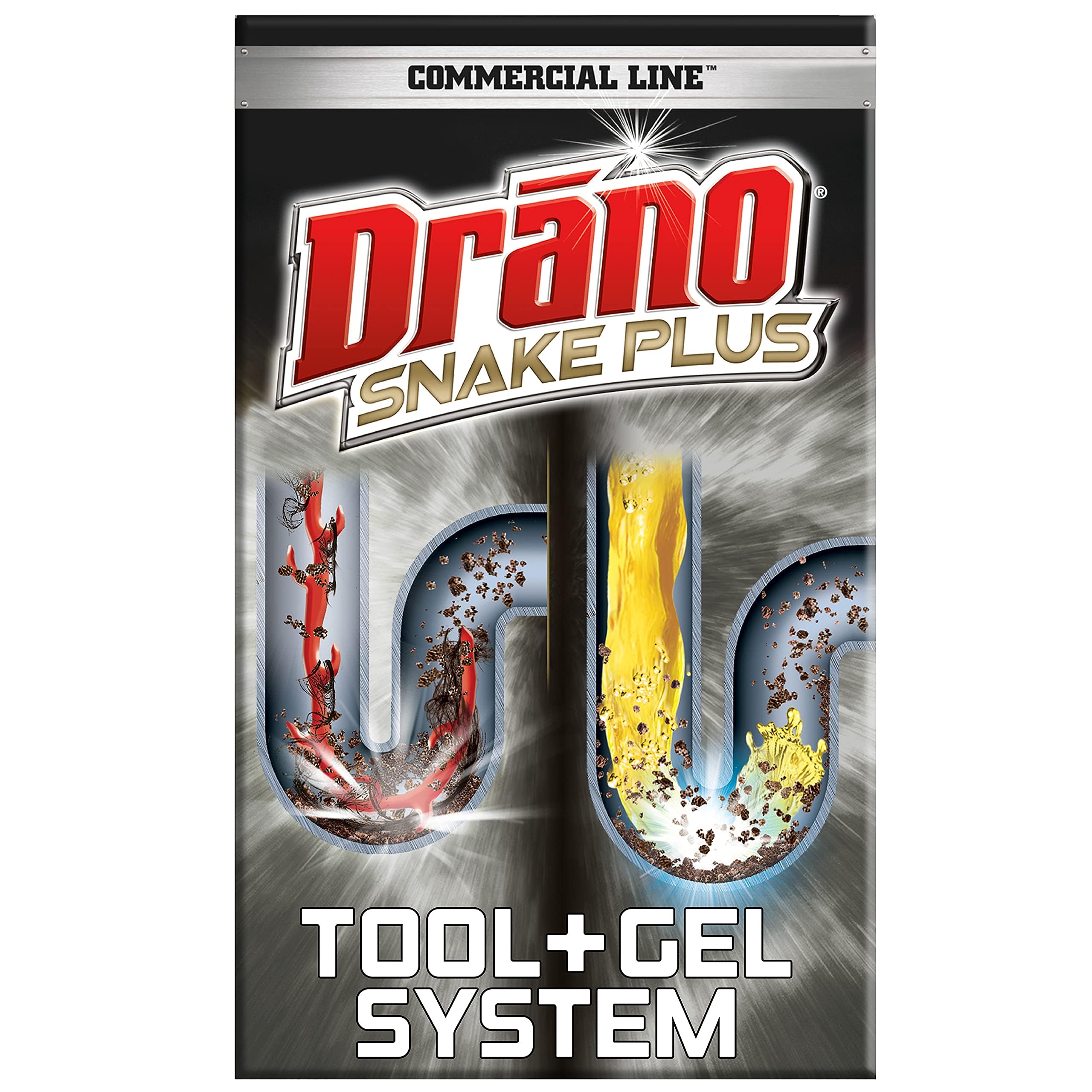 Snake Plus Tool and Gel System, Drain Snake with Drain Clog Remover Gel, Unclogs and Removes Hair and Blockages, Commercial Line 16 Fl oz and 23 Inch Tool