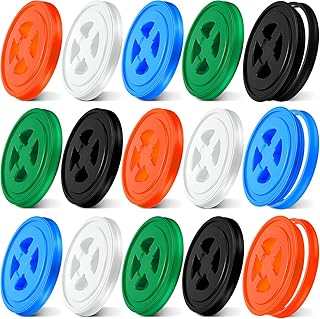 15 Pieces 5 Gallon Bucket Lids Plastic Leak Proof Bucket Seal Lids Food Storage Bucket Twist Lid Screw On Lid Set Compatible with Gamma for 5 Gal Grain Pet Food Storage Buckets (Assorted Color)