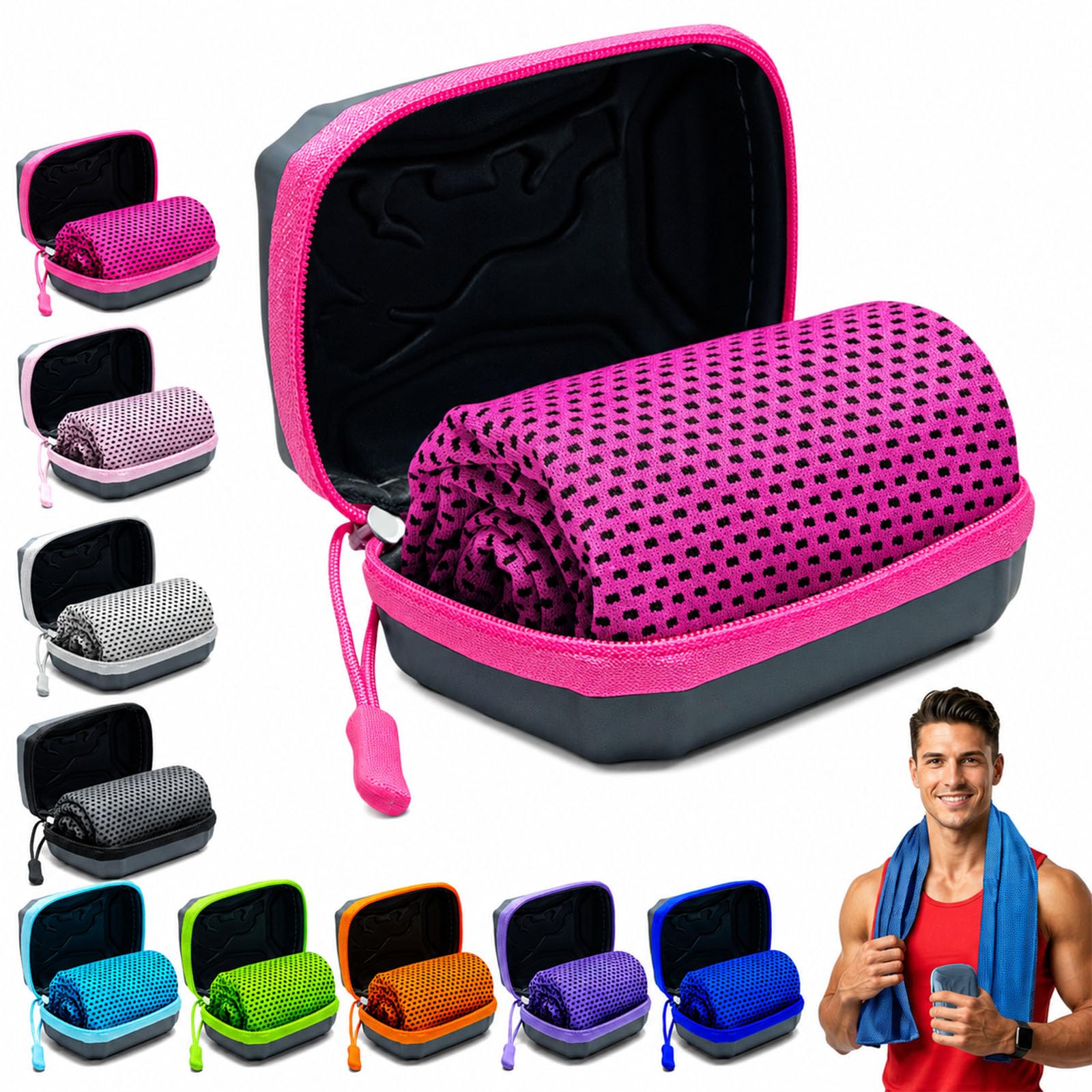 Auriiktch Cooling Towels for Hot Weather, Cool Towels for Neck Hot Weather with Storage Box, Sweat Towel for Men Women Kids Gym Workout Running Yoga Golf Camping (H, M: 30 x 90 cm)