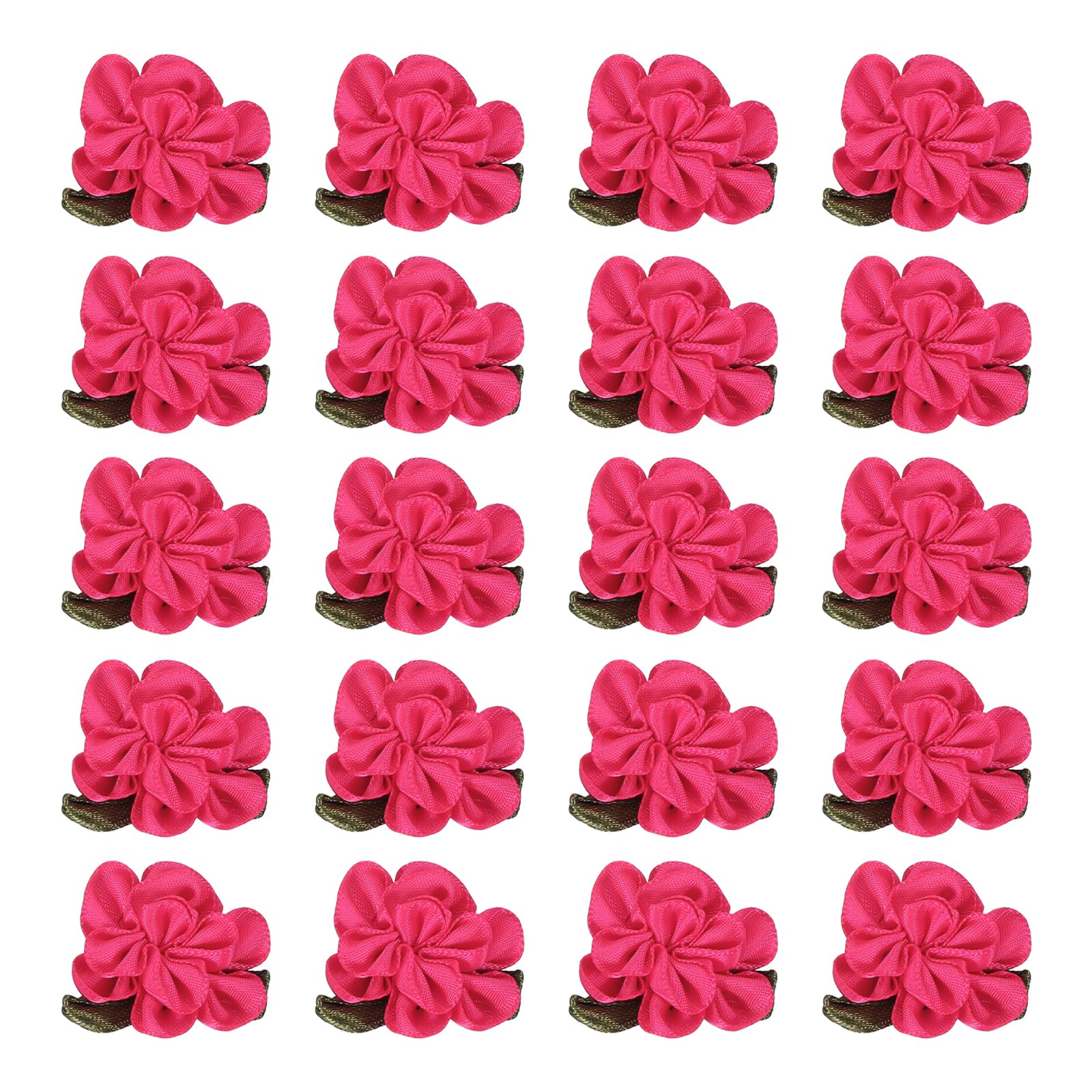 PATIKIL 1 Inch Ribbon Flowers Bows for Crafts 20 Pack Mini Satin Roses Flowers Small Fabric Flower Heads DIY Sewing Appliques for Gift Wedding Bride Ornament Rose Red