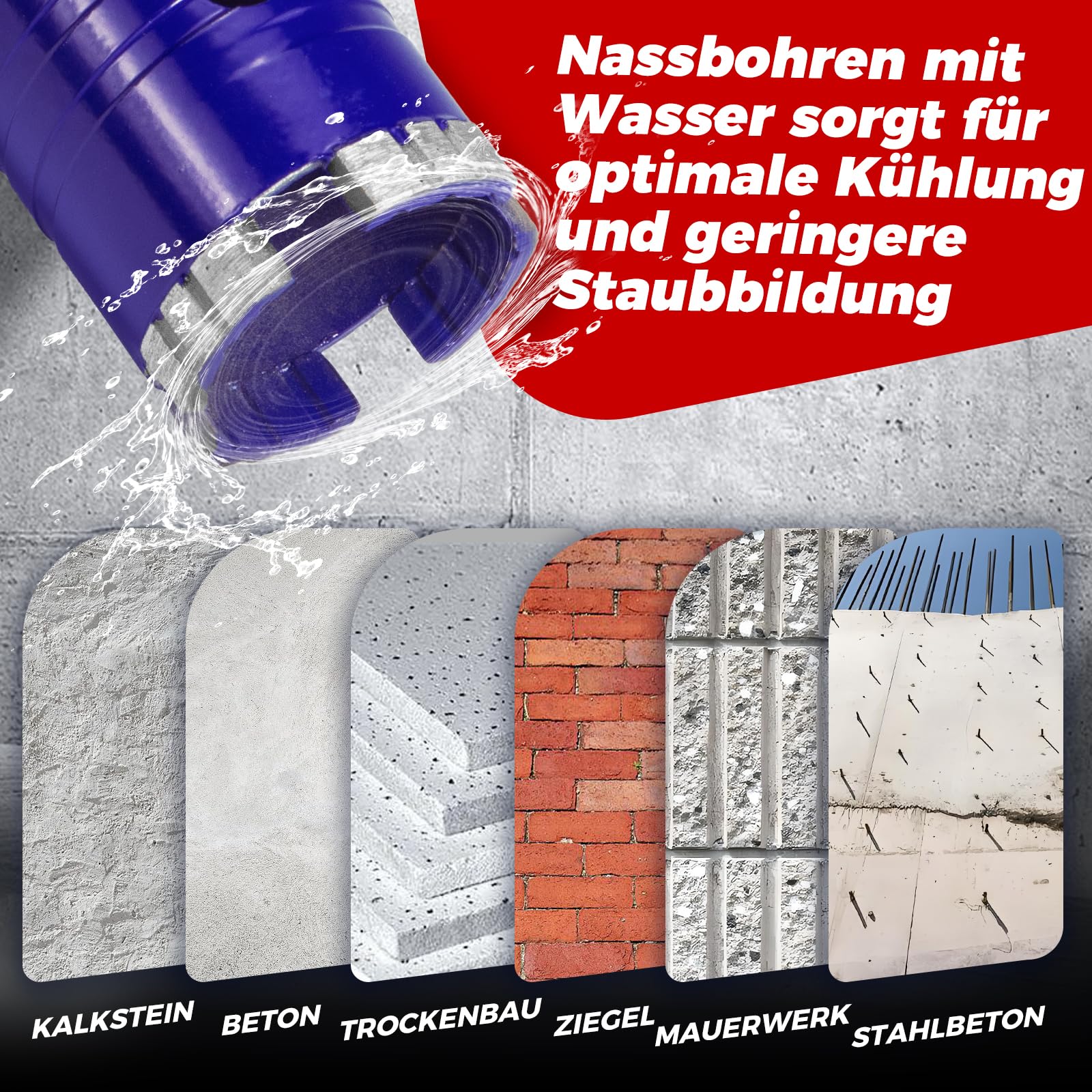 Extra lange Ø51mm x 220mm Länge Diamantbohrkrone – Kernbohrer mit M22 Gewinde, inkl. 2 SDS Plus Verlängerungen (240mm & 110mm) für tiefe Bohrungen in Beton, Mauerwerk, Kalksandstein