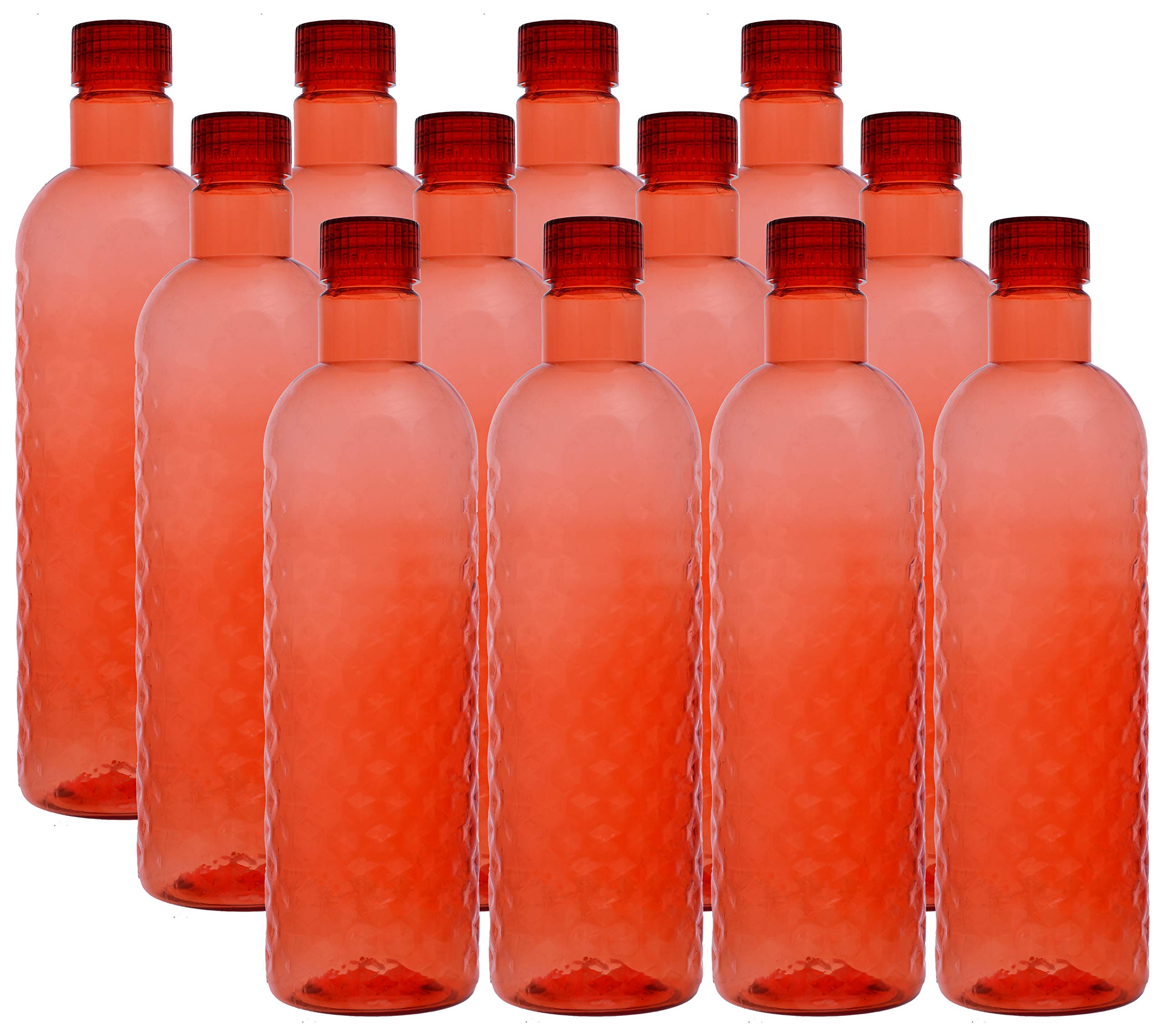 Kuber Industries Plastic 12 Pieces Hammer Fridge Water Bottle Set with Lid (1000ml, Red)-KUBMART390