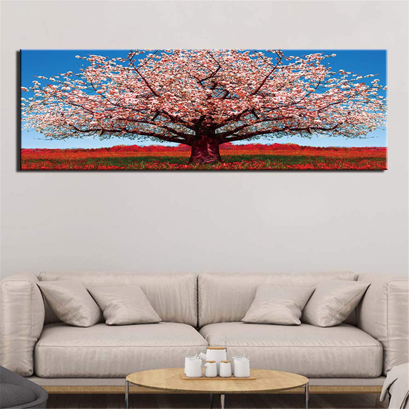 Peinture diamant 5D grand format 32x64 inch motif arbre et fleur rose pour déco salon