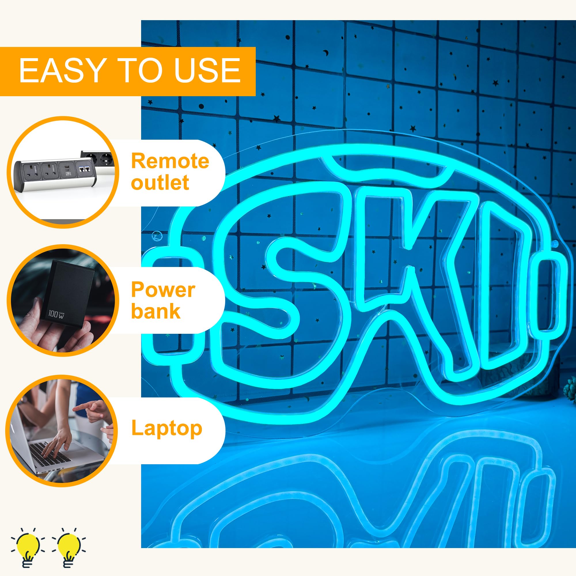 Señal de neón con gafas de esquí, luz LED de neón para deportes de invierno, alimentada por USB, regulable, para cabaña de montaña, decoración de esquí, temática deportiva, decoración de bar, sala de