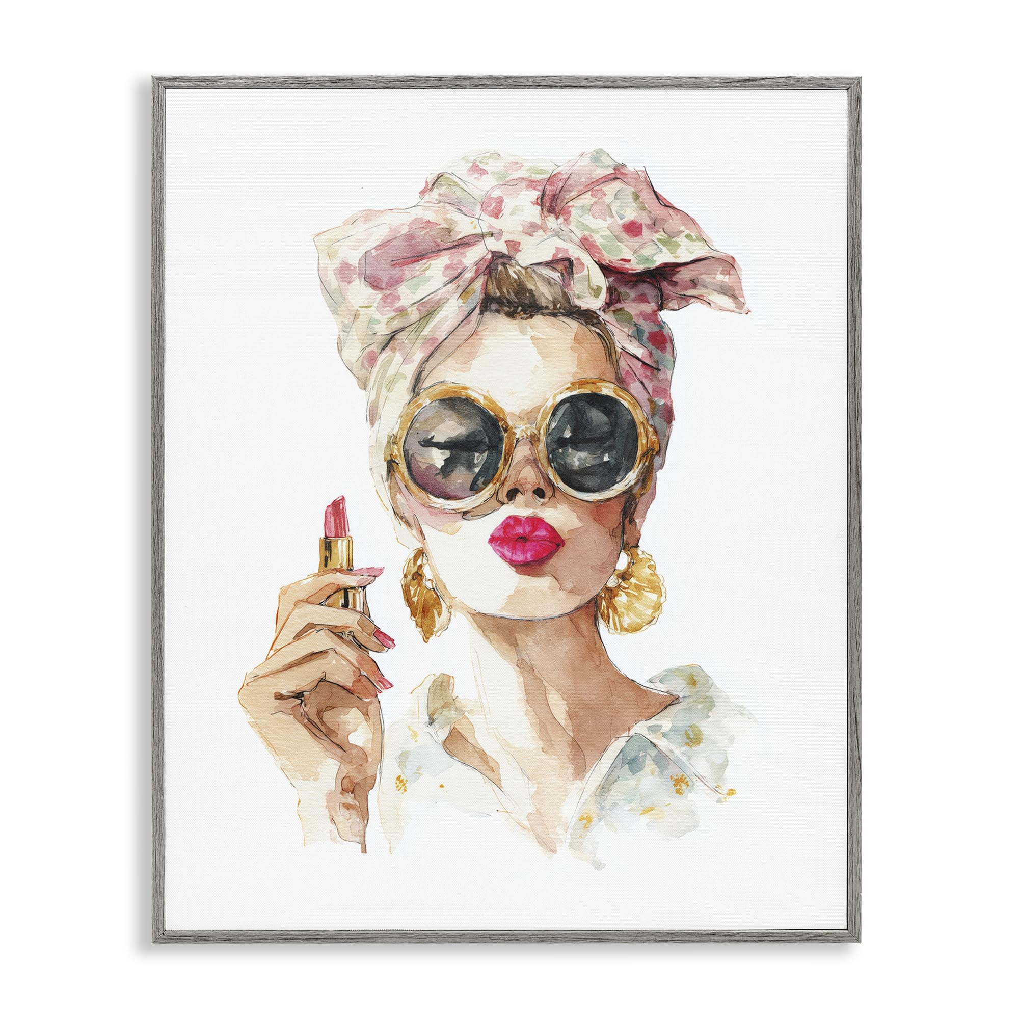 Stupell Industries Farmhouse Gray (Textured) 'Feminine Lipstick Spell'| Framed Giclee Art