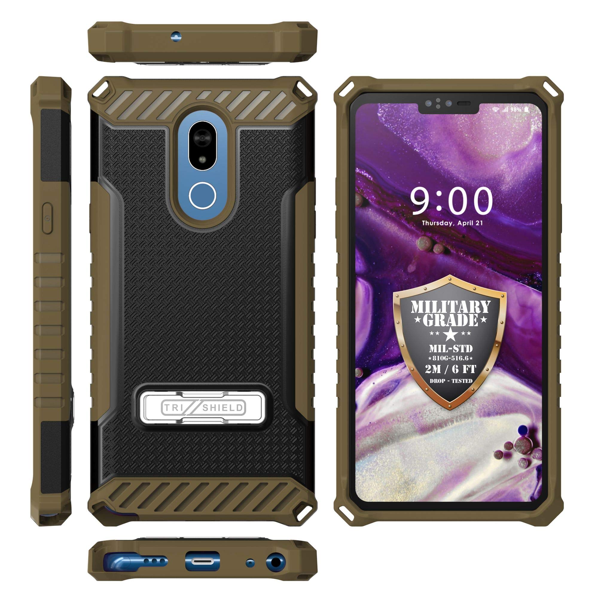 Military Grade Drop Tested Hybrid Shockproof Case w/Stand Dual Layer Cover Compatible with LG Stylo 5 / Stylo 5 Plus - Buck Camo