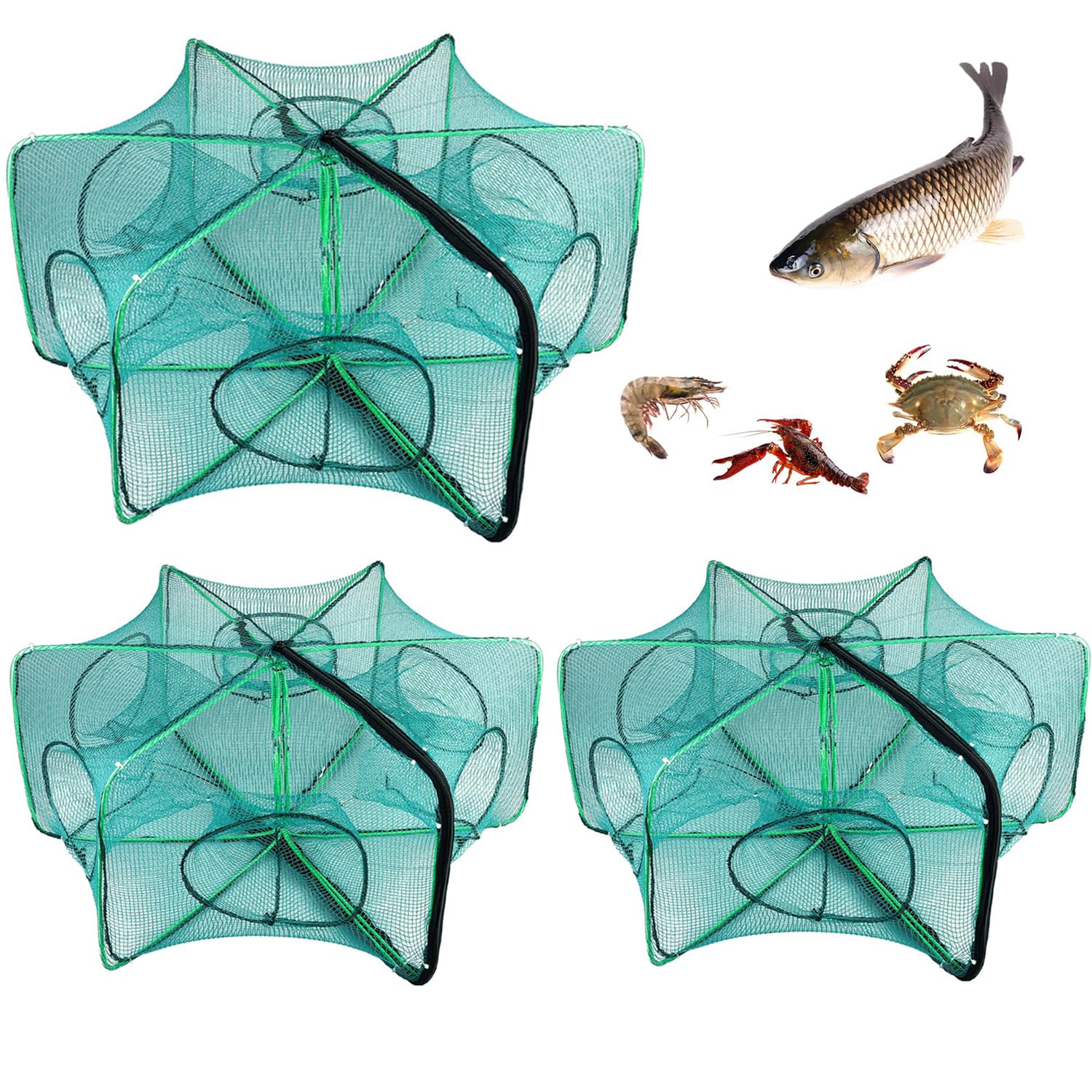 Opvouwbaar Nylon Vissennet Met 6 Halen Voor Efficiënt Vangen Van Garnalen Kreeft En Krab