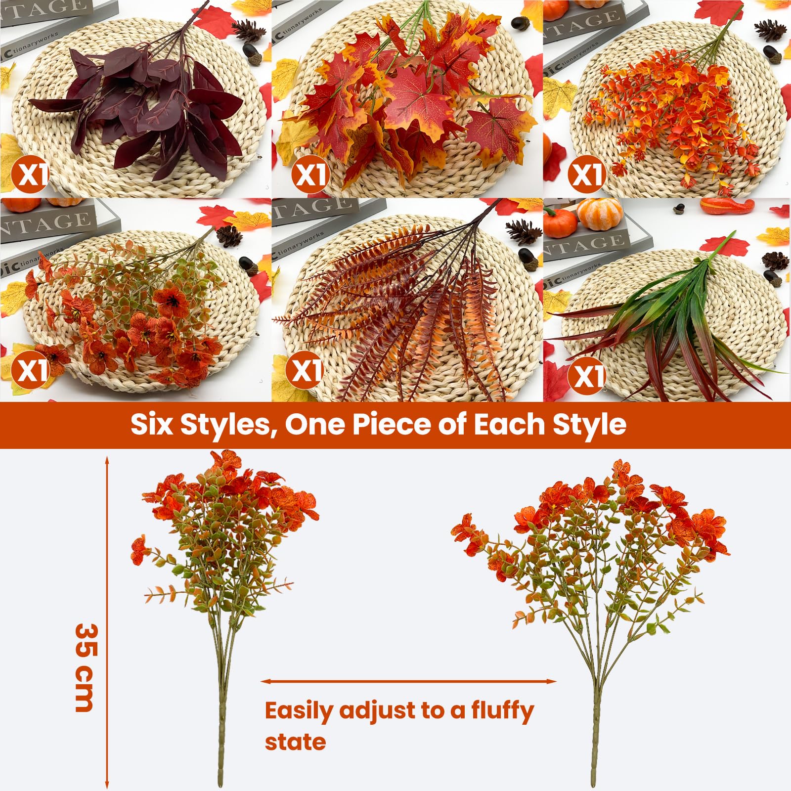 Amazon.de: Jadeunm 6 Bndel Knstliche Herbstblumen Herbstdeko Herbststrau  Knstliche Blumen Herbst Balkonpflanzen Kunstpflanzen Herbstbltter  Herbstdeko fr Innen Drauen Tisch Balkonkasten Blumenkasten