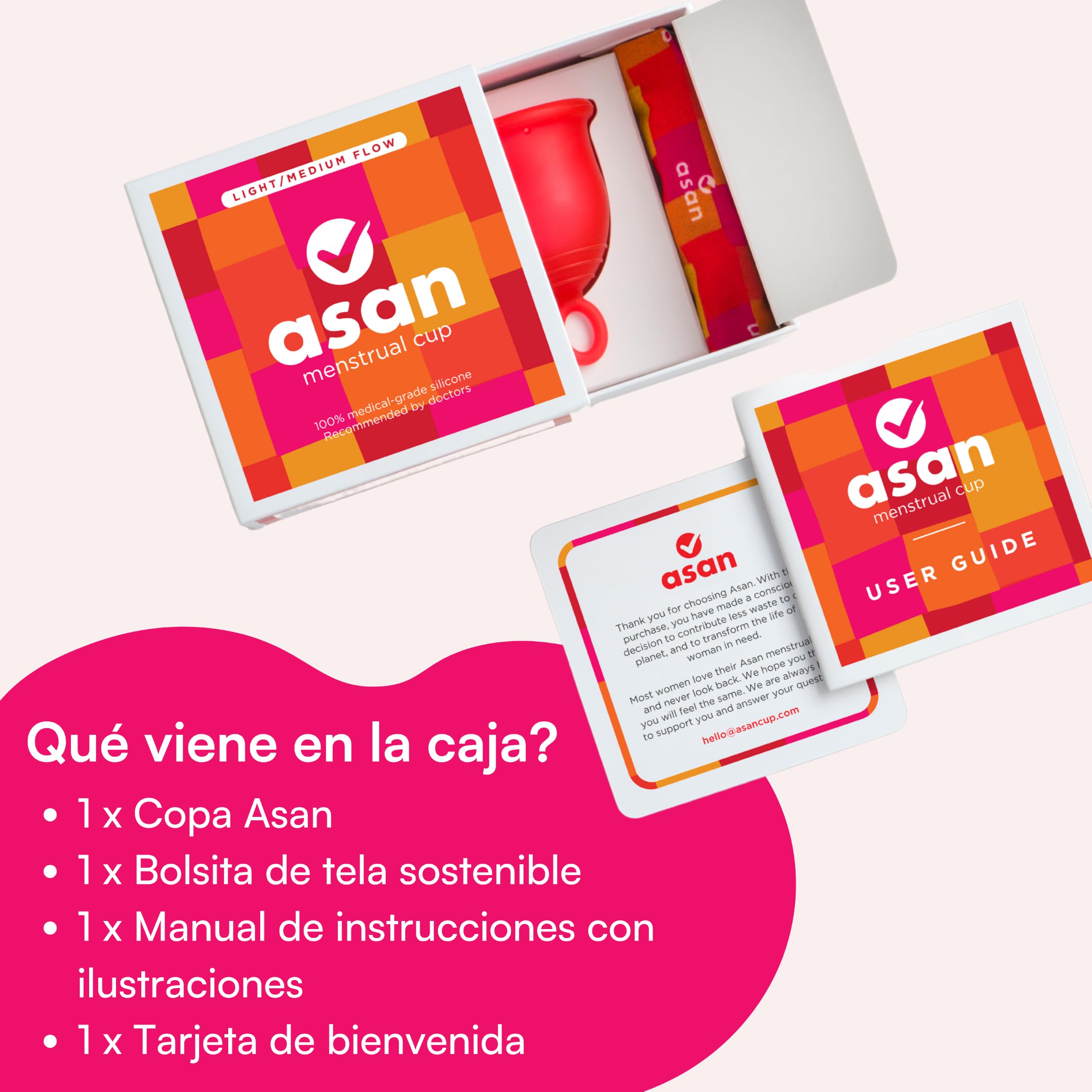 Asan Copa Menstrual - La Más Fácil de Insertar y Retirar, Diseño Único con Anillo, Silicona de Grado Médico, Diseñada en EE. UU. (Flujo Abundante)